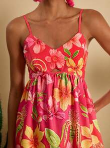 Travachic Woven Printed Slip Dress For Women,Summer Outfits For Women,Beachwear,Easter,Beach Outfits For Woman,Spring Break,Vacation Outfits Women,Concert Outfit Women,BOHO,Bohemia,Music Festival,Tropical Vacation Woman Clothes,Rose Red Tropical Fruit Print,Spring And Summer,4th Of July Outfits,Holiday Outfits - Hot Pink - View 5