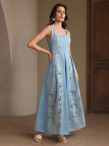 Anewsta Elegant Summer Vacation Patchwork Backless Dress For Women, Suitable For Festival, Holiday, Wedding Guest - Blue - View 6