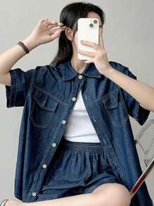 DAZY Women Denim Two Pieces Outfits - Dark Wash - View 5