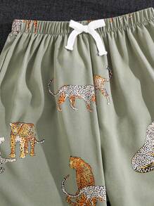 SHEIN 2pcs Kids/Tween Boys' Casual Versatile Tiger Print Polo Collar Half-Zip Short Sleeve Top And Shorts Set, Suitable For School, Garden, Beach, Birthday, Spring, Summer, Autumn, Winter Seasons