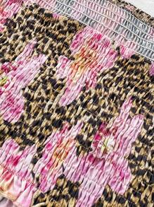 SHEIN Leap Crew Teen Girls Leopard & Floral Print Tube Top + High Waist Layered Ruffled Hem Mini Skirt 2 Pieces Set, Vacation Casual Outfit - Multicolor - View 3