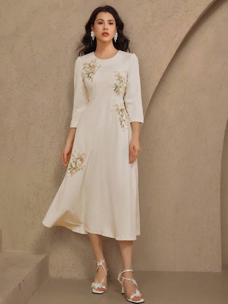 Summer New Elegant Fitted Waist Midi Dress, Women Wedding Women Dresses Luxury Prom Dress Floral Dresses For Women