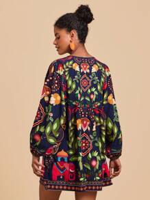 Travachic 女士梭织印花宽松七分袖连衣裙