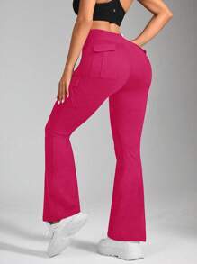 Core Rhythm Pantalones deportivos casuales de mujer de cintura elástica, de color liso, con vuelo y bolsillos tipo cargo