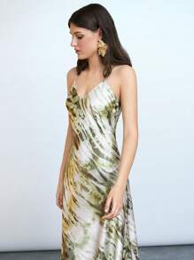 Maija 2025 年夏季新款蝴蝶结可调节肩带印花吊带裙，绿色，百搭，适合海滩度假、城市通勤、优雅派对、休闲聚会、海滩度假、音乐节、早午餐、办公室、毕业季、圣约翰节前夕 - 彩色 - 查看 4