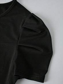 Breezaya Vestido de manga corta de longitud media con cinturón de cintura de unicolor elegante para mujer - Negro - Ver 4