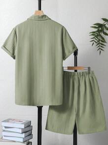 Set van 2 casual effen shirts en shorts voor tienerjongens, zomer
