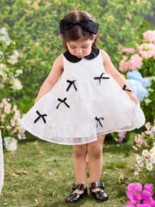 SHEIN Baby Girl Color Block Sleeveless Casual Dress - Black and White - View 4