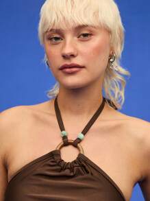 COUREZ Swim Halter Neck Top With Trim Details /Summer Outfits For Women Y2K Summer Tops Summer Clothes Casual Vintage - Brown - View 6