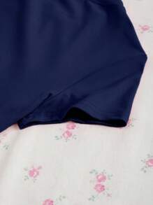 INAWLY Plus Size Simple Solid Color Round Neck Slim Fit T-Shirt, Suitable For Summer - Navy Blue - View 4