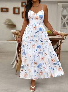 SHEIN Clasi 大码女式随机印花吊带连衣裙 长款女式服装 - 彩色 - 查看 5