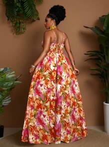 Maweii 大码 V 领无袖腰部收腰花卉印花连衣裙