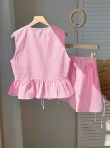 Comfortcana Summer Pink Striped Woven Ladies Set - Pink - View 2