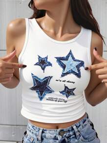 Tween Girls' Star Print Ruched Waist Cropped Camisole - Multicolor - View 1