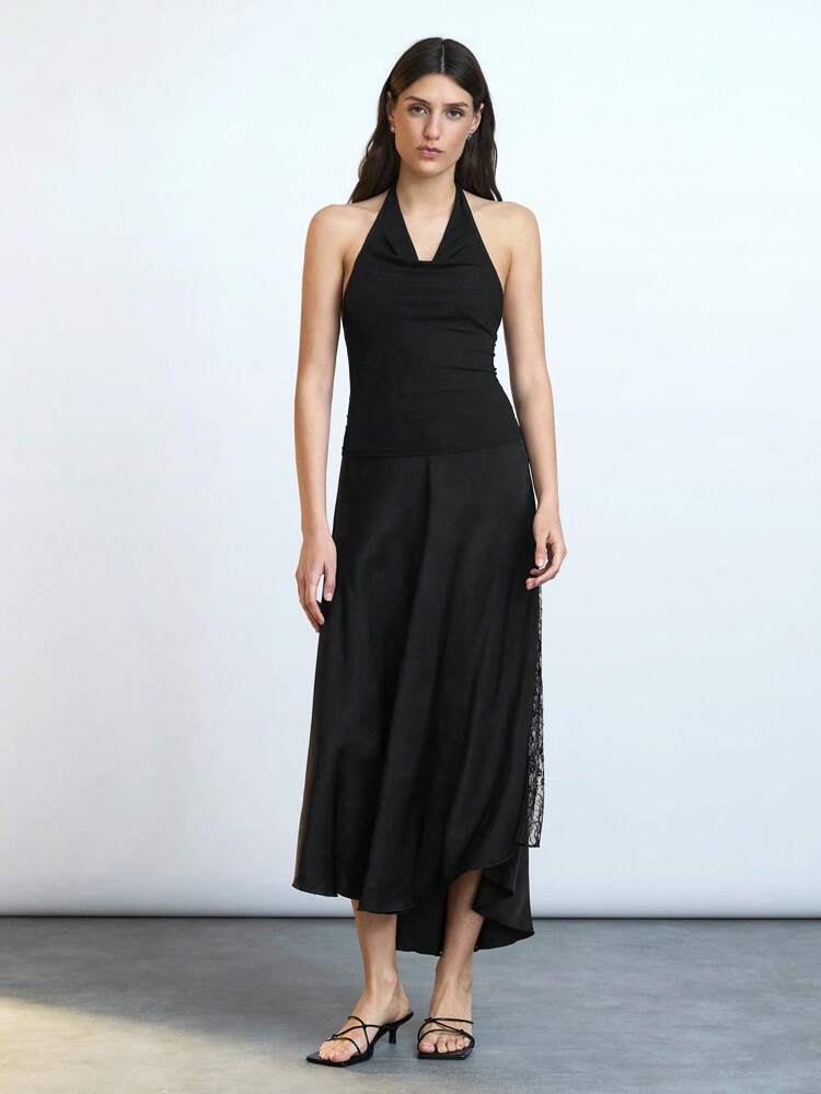 SHEIN Maija 2025년 여름 신상 섹시 드레이프 네크 메시 디자인 캐주얼 로맨틱 어반 출퇴근 엘레강트 레이디 탑, 데일리, 파티, 뮤직 페스티벌, 졸업식, 어머니 날, 독립 기념일, 홀터넥 탑에 적합