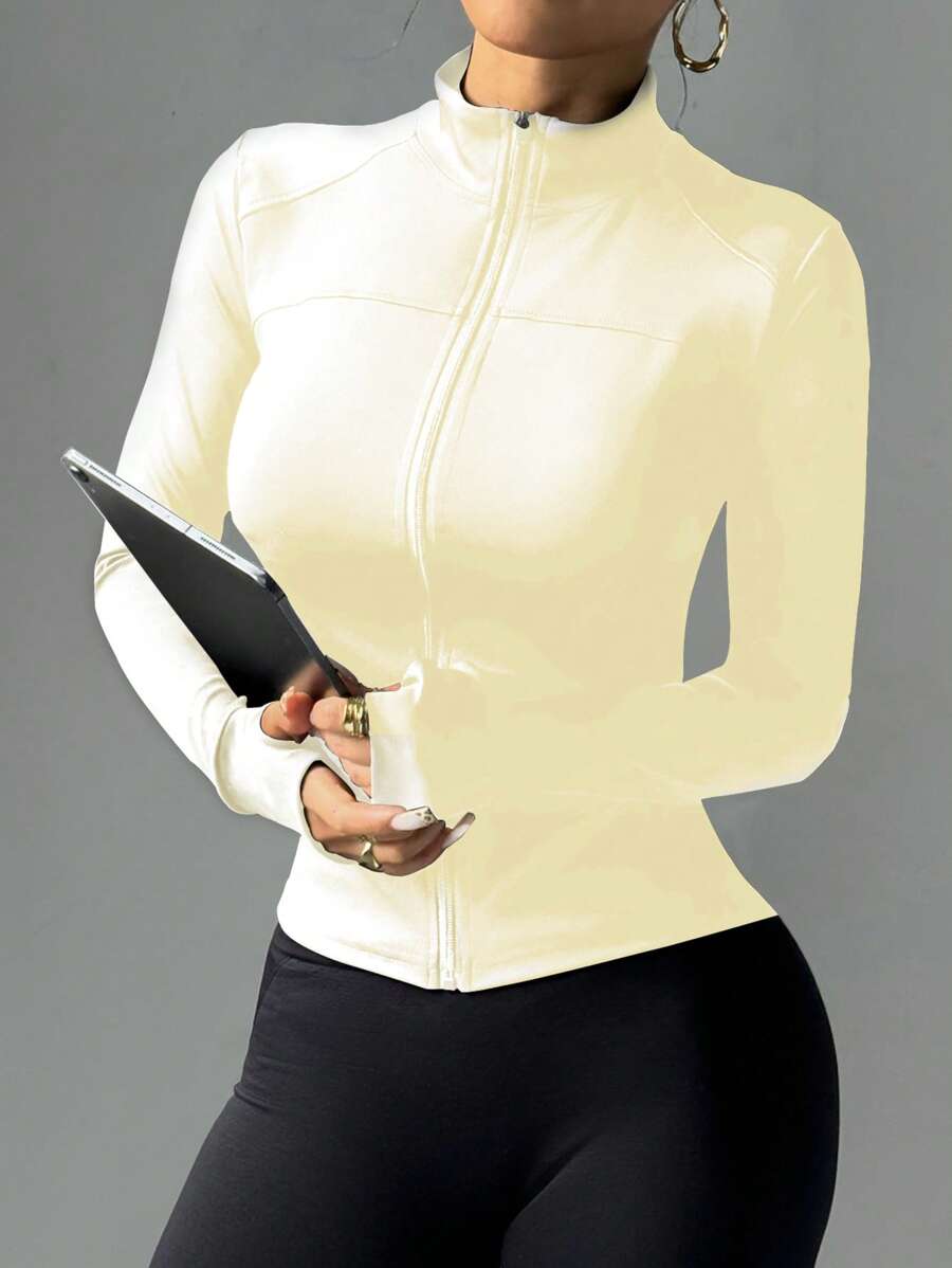 Easithlete 修身弹力拉链前部紧身运动夹克，适合健身、跑步、瑜伽、休闲日常生活 - 黃色 - 查看 1