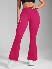 Core Rhythm Pantalones deportivos casuales de mujer de cintura elástica, de color liso, con vuelo y bolsillos tipo cargo