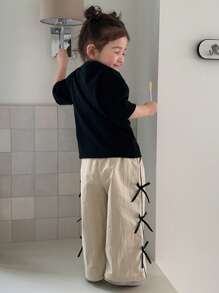 Hapijoa Baby Girls' Casual Loose Fit Flared Pants With Bow Decor, Summer - Apricot - View 2