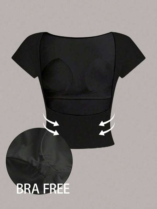 Tricou Crop Top Sexy Captusit fara spate pentru femei, potrivit pentru vara