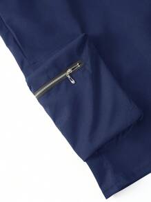 Manfinity Homme Plus Size Men's Drawstring Waist Zipper Pockets Loose Casual Shorts - Navy Blue - View 7