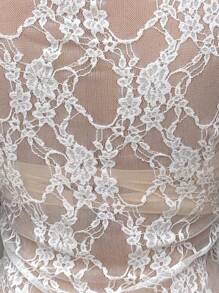 Flirla Plus Size Sexy Lace Ruched Oblique Shoulder Long Sleeve T-Shirt - White - View 6