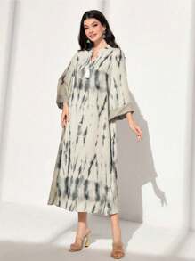 Al Najma 优雅扎染阿拉伯风格连衣裙，端庄大方 - 彩色 - 查看 6