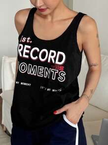 DAZY Camiseta de tirantes ligera con estampado de letras para mujer para dormir