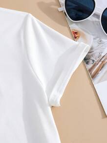 Tween Girl' "Forever Chasing Sunset" Colorful Print Round Neck Short Sleeve White Tee, Retro Style Holiday Tshirt Tween Girl Summer Tops, School, Campus, College - White - View 4