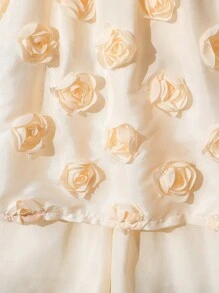 2pcs/Set Tween Girls Sleeveless Blouse With 3D Floral Decor And Shorts, Elegant - Apricot - View 5