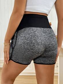 SHEIN Adjustable Contrasting Color Maternity Belly Support Shorts, Summer  Maternity Shorts  Dark Grey With Black Stitching And Pockets