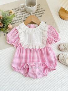 LMoss Kids 女婴编织格子撞色领连体衣