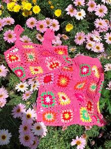 Comfortcana 2 Pieces Set Women Summer Vacation Fashion Hollow Knit Camisole & Mini Skirt - Pink - View 1