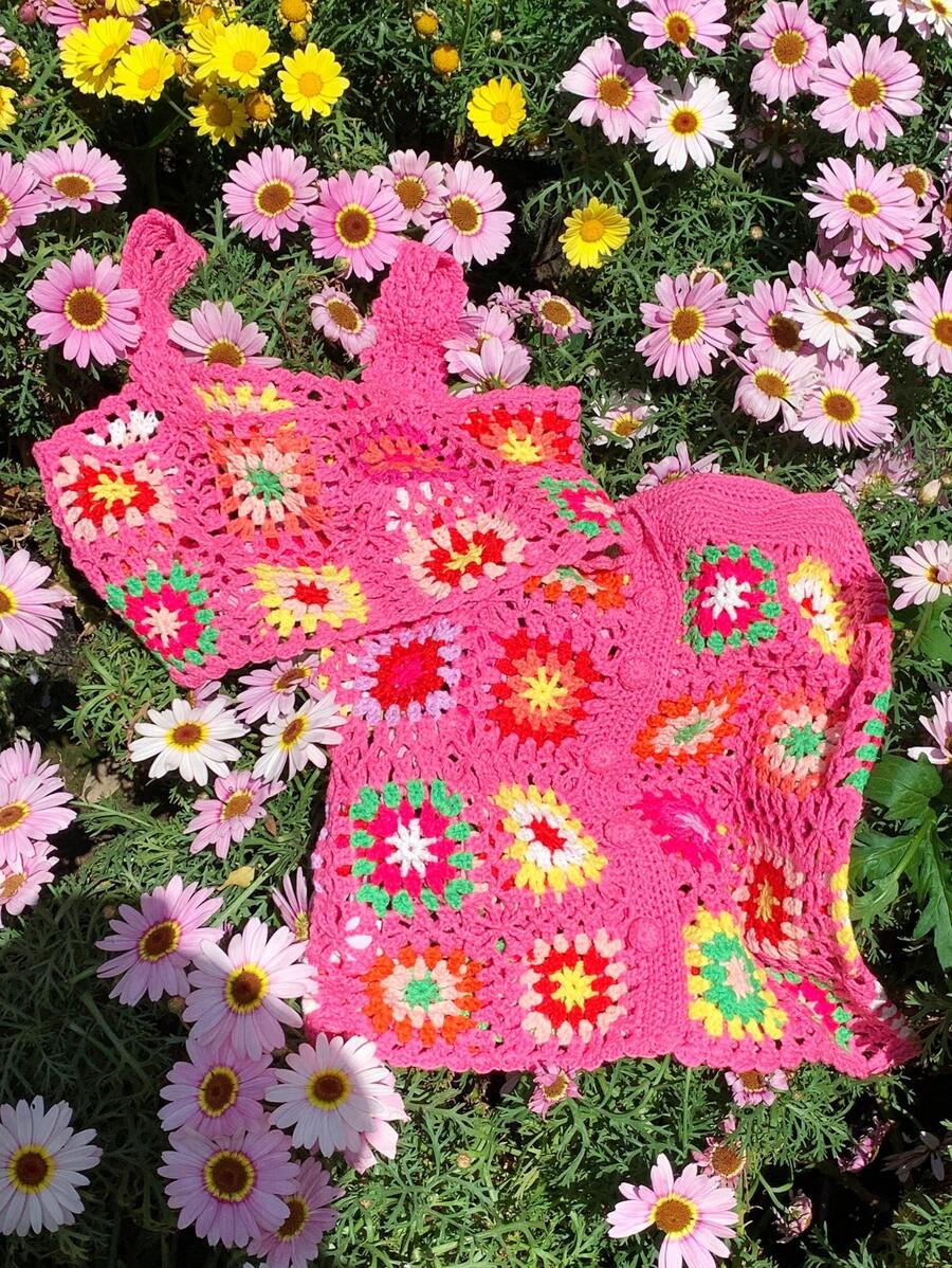 Comfortcana 2 Pieces Set Women Summer Vacation Fashion Hollow Knit Camisole & Mini Skirt - Pink - View 1
