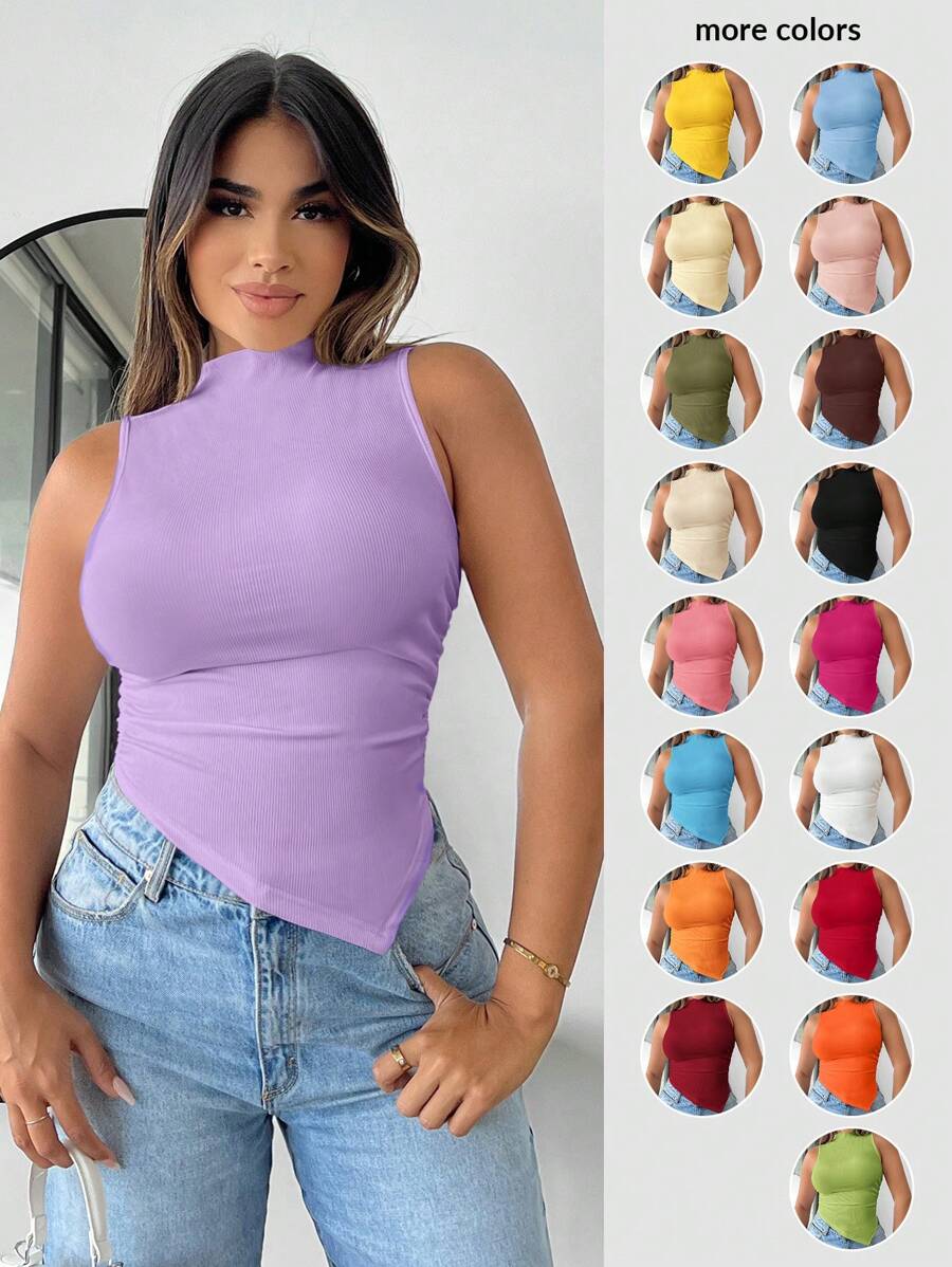 SHEIN SXY 小高領不對稱下擺背心上衣 - 淡紫色 - 查看 1