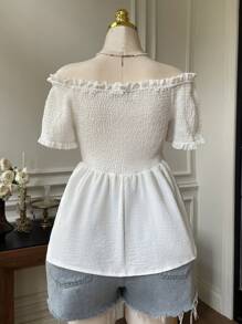 SHEIN EZwear Plus Size Summer Vacation Ditsy Floral Off Shoulder A-Line Blouse - Red - View 2