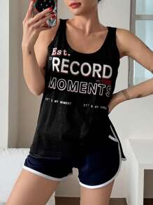 DAZY Camiseta de tirantes ligera con estampado de letras para mujer para dormir