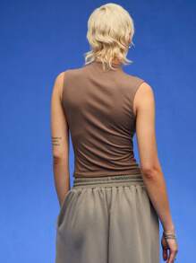 COUREZ Top de tirantes con cuello de embudo/Verano para Mujer Tops de Verano Estilo Y2K Verano Casual Vintage - Camel - Ver 3
