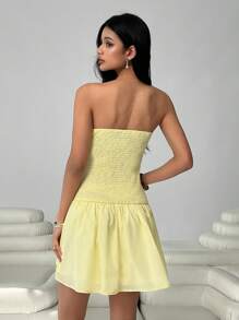 SHEIN EZwear Robe moulante mini plissée froncée sans manches décontractée pour femmes de couleur jaune - Jaune citron - Voir 2