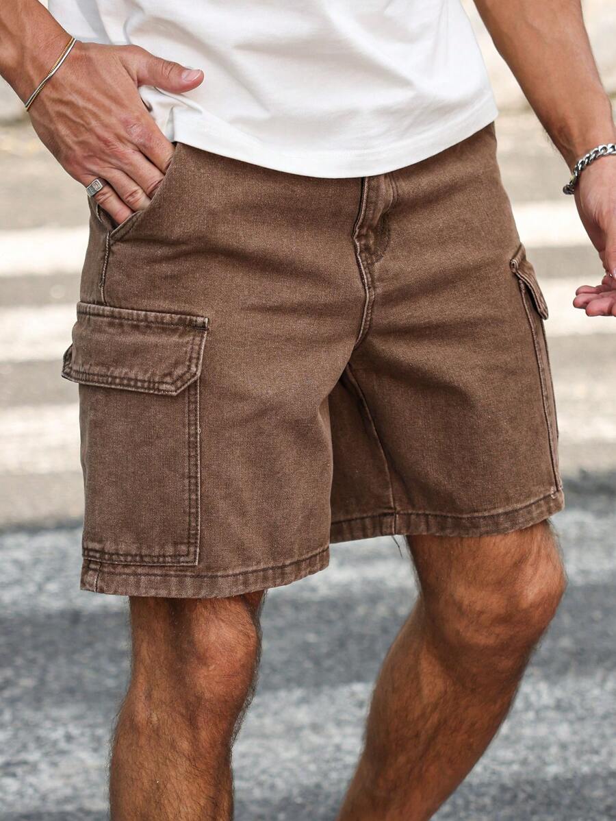 Manfinity Homme 男士纯色休闲牛仔短裤，适合夏季