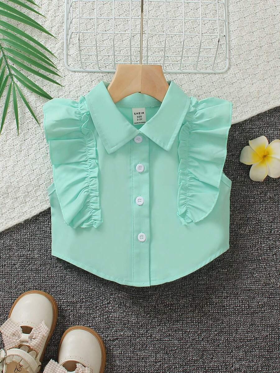 Baby Girls' Lace Ruffle Cap Sleeve Blouse, Summer Baby Shirts For Girls Baby Girl Summer Shirts Shirts For Girls Baby Girls Shirts Tops For Baby Girl - Mint Green - View 1