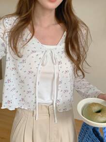 DAZY Women's Summer Ditsy Floral Lightweight Thin Knitted Cover Up Shawl Long Sleeve Women Tops,Fall Women Clothes - Multicolor - View 2