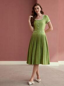 MOTF PREMIUM PLEATED CONTRAST TRIM DRESS - Multicolor - View 4