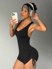 Slayform Bộ đồ liền quần thời trang màu trơn, phù hợp cho mùa hè - màu đen - Xem 3