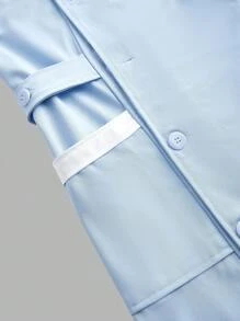 Scrubzie Blue & White Collar Nurse Uniform Dress, Long Sleeve Single Button Up