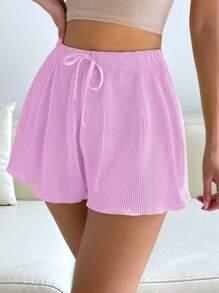 Muchica Summer Solid Tie Front Wide Leg Baggy Shorts - Mauve Purple - View 3