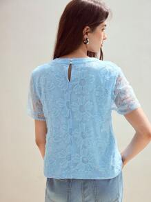 MOTF STUDIO 对比色网眼短袖T恤 - 藍色 - 查看 4