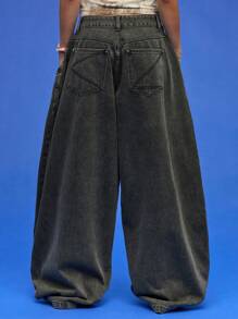 COUREZ Low Rise Ballonhosen-Jeans mit Nahtdetail / Sommeroutfits für Frauen / Y2K / Lässig / Hohe Straße Baumwolle Vintage