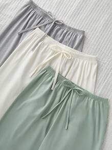 SHEIN 3pcs/Set Women Casual Elastic Waist Cozy Pants, Solid Colors, Fall Winter Clothes - Multicolor - View 4