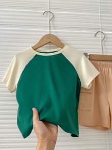 SHEIN 2pcs/Set Pakaian Anak Laki-Laki Kasual Serbaguna dengan Warna Kontras, Terdiri dari Kaos Lengan Raglan dan Celana Pendek - MultiWarna - View 7