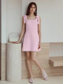 MOTF STUDIO CONTRAST LACE ZIPPER DRESS - Pink - View 6